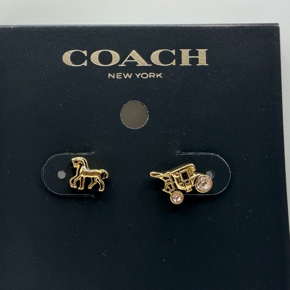 COACH Gold-toned Horse & Carriage Stud Earrings NWT
